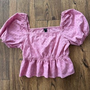 Puff short sleeve babydoll peplum with eyelets blouse